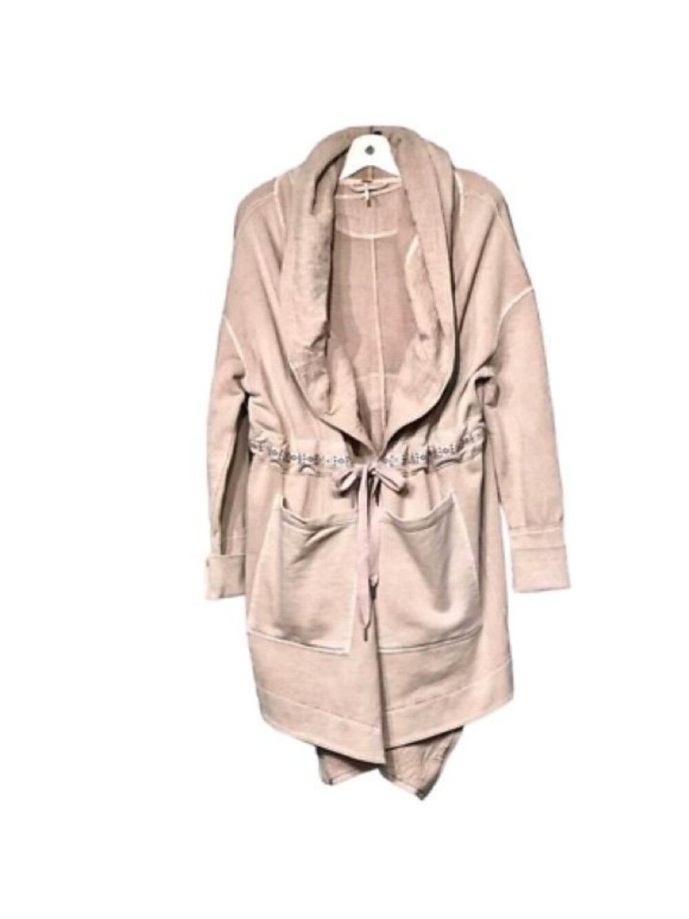 Free People Pink Relaxed Hooded Cardigan Jacket| Boho Coquette Coastal Grandma S - Picture 9 of 11